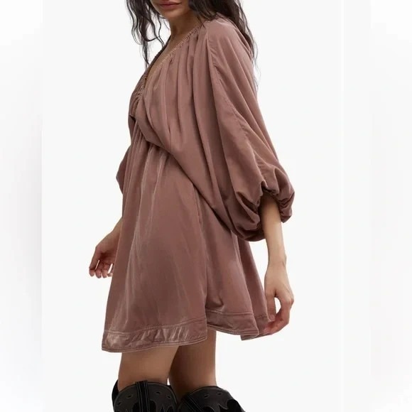 FREE PEOPLE  PORTIA VELVET MINI DRESS PINK/DUSTY ROSE BOHO PRAIRIE SMALL - Picture 4 of 8